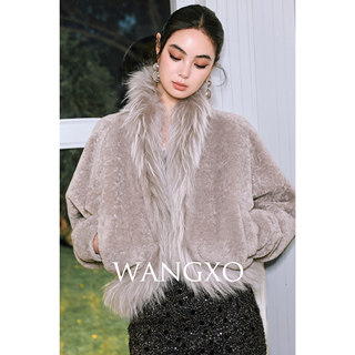 Wangxo｜Sheep Shearling Texture Eco-Friendly Fur｜Heavy Raccoon Fur Collar Raglan Sleeve Loose Cardigan Jacket