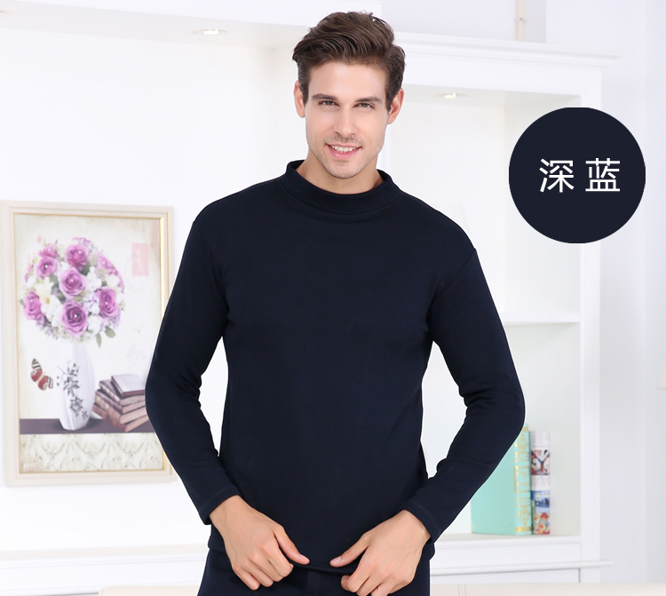 Quần lót nam một mảnh bằng vải cotton cộng với nhung dày mùa thu và mùa đông nửa cổ cao quần áo nhung trung niên gần gũi áo dài tay nam nữ