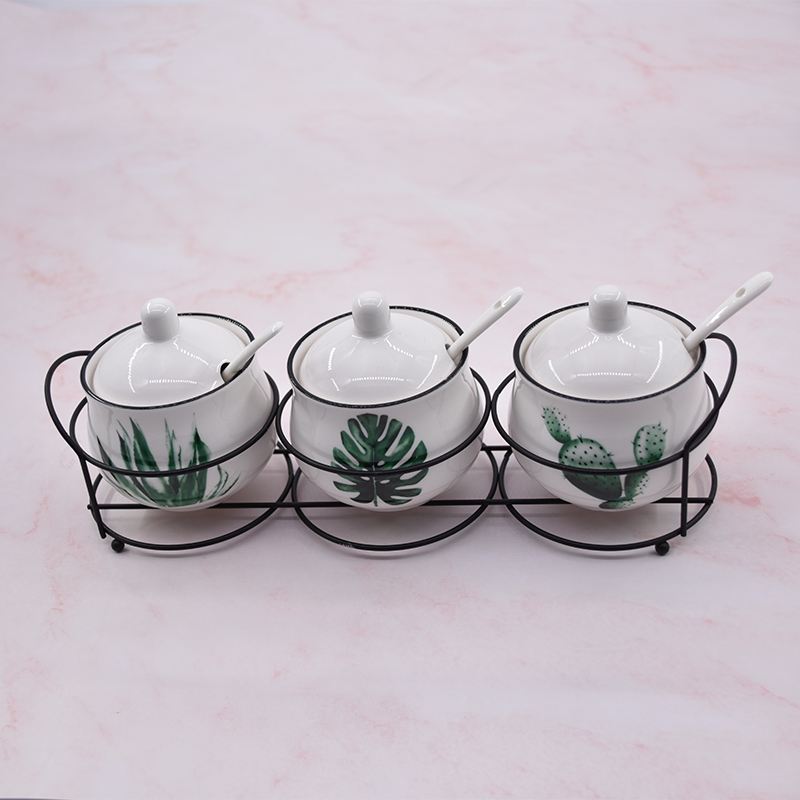 Nordic ceramic seasoning pot three-piece set with salt seasoning box set kitchen supplies seasoning bottle combination household