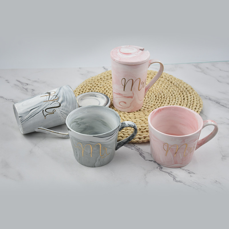 Marbled ceramic large-capacity mug cute couple cup office coffee cup home water cup girl