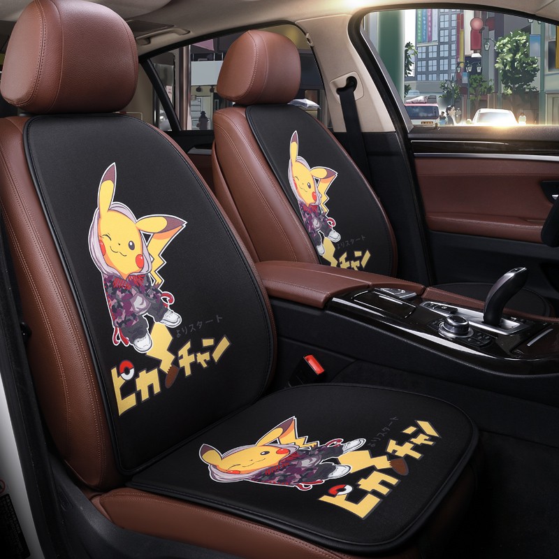 Car seat cushion cartoon seat cover four seasons universal linen single piece three-piece summer fabric goddess cute net red