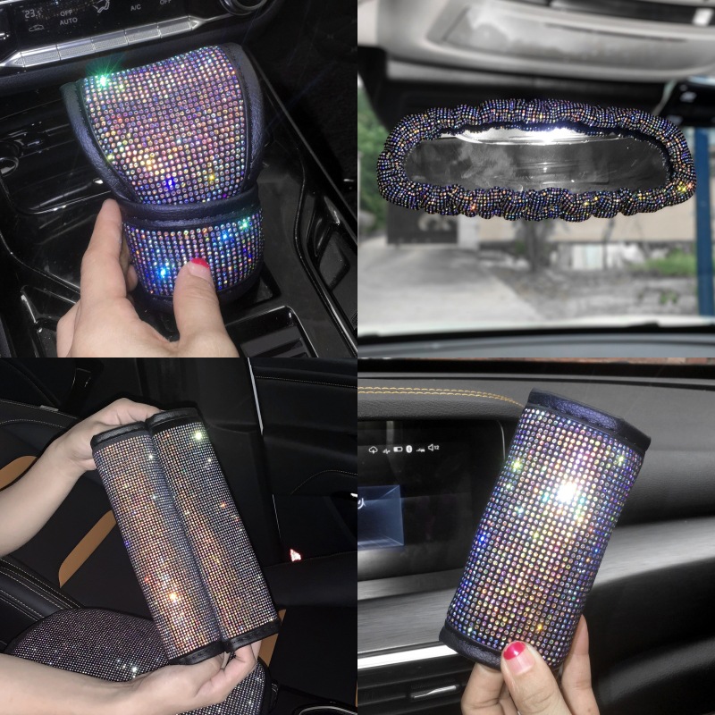 Car seat belt protection shoulder cover gear shift handle glove hand brake sleeve gear water drill rear mirror cover female car interior suit inlaid drill