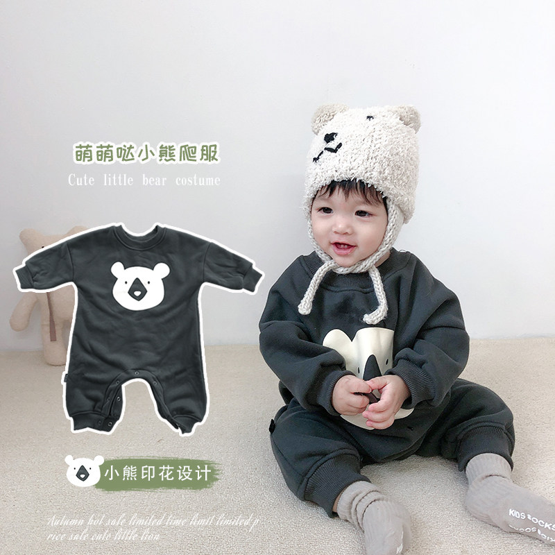 ins baby clothes damp warm autumn and winter clothing with velvety thickened baby conjoined clothes for toddlers go out to wear khaclothes