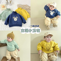 Baby winter clothes Korean version of Baby plus velvet sweater stand collar double layer warm thick baby out coat cartoon