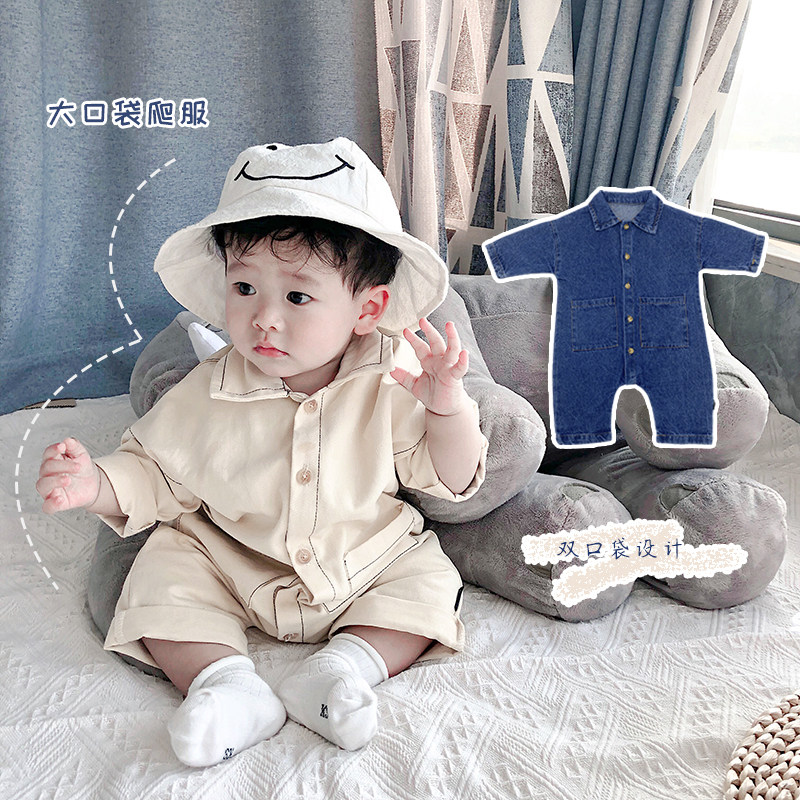 ins baby even body clothes spring autumn clothes baby long sleeves climbing to suit 0-1-3 year old toddler cowboy khaclothes out to suit