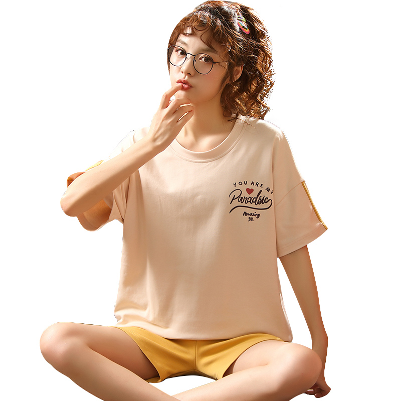 Ins đồ ngủ womens ngắn tay mùa hè phụ nữ cotton mỏng giản dị bông mùa hè nhỏ tươi quần áo nhà set mùa hè.