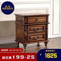 Gu Po all solid wood black walnut bedside table three-pump bedroom storage collection cabinet bedside table American country furniture