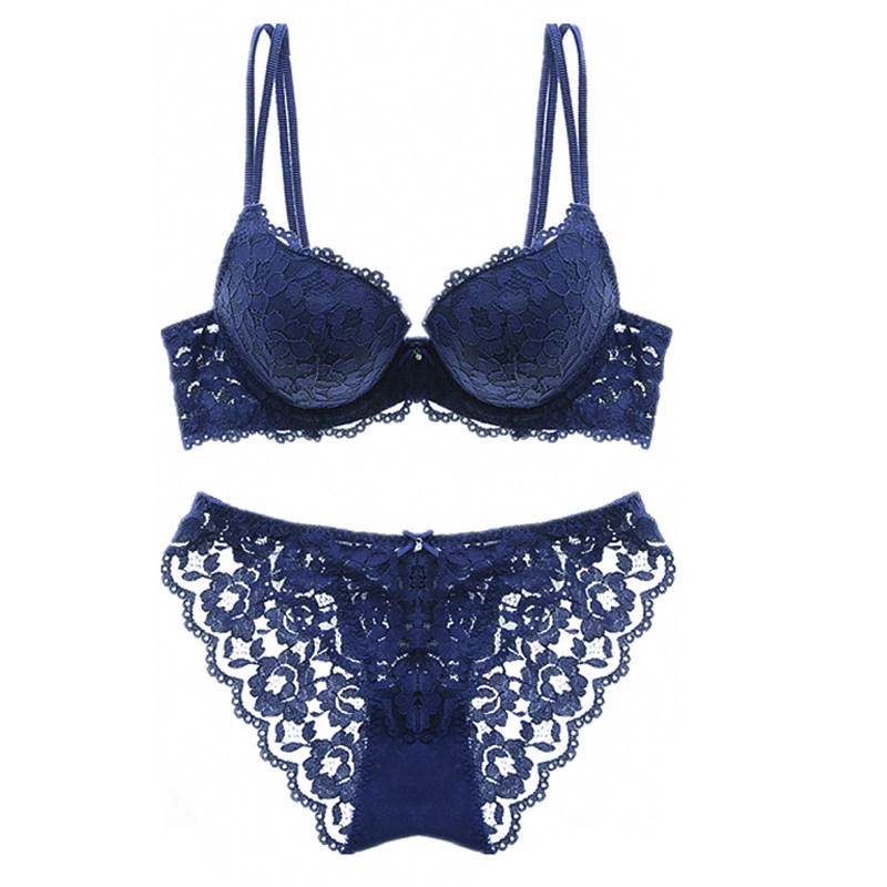 Bra with steel ring gathering in thick cup with small chest sexy complete set of underwear thickened side collecting bra clothing pants fashion