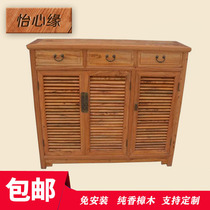 Chinese camphor wood shoe entrance hall cabinet wood mass duo ceng ju plain Louver locker storage cabinets