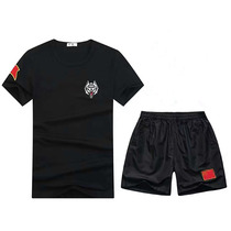 Wolf head embroidery T-shirt male short sleeve pure cotton swarm fit for casual camouflak with a T-shirt suit fitness suit