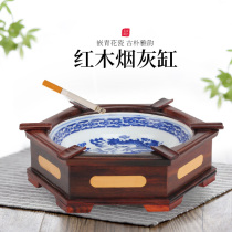 Home living room blue and white porcelain mahogany ashtray ornaments creative personality trend multifunctional Chinese retro large size