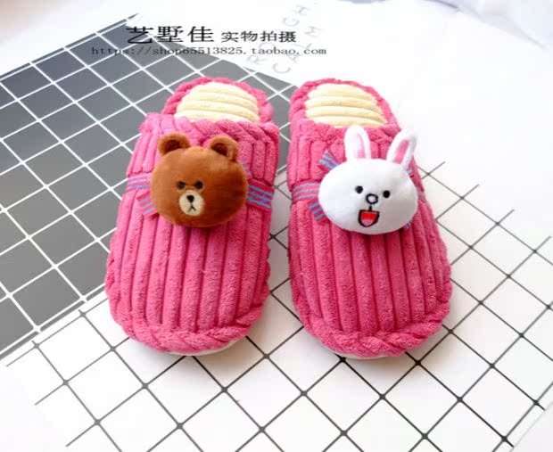 Phiên bản Hàn Quốc của dép bông mùa thu và mùa đông trong nhà ấm đôi vợ chồng vải nhung dày chống trượt tầng dưới hoạt hình bông kéo sandal bitis nữ