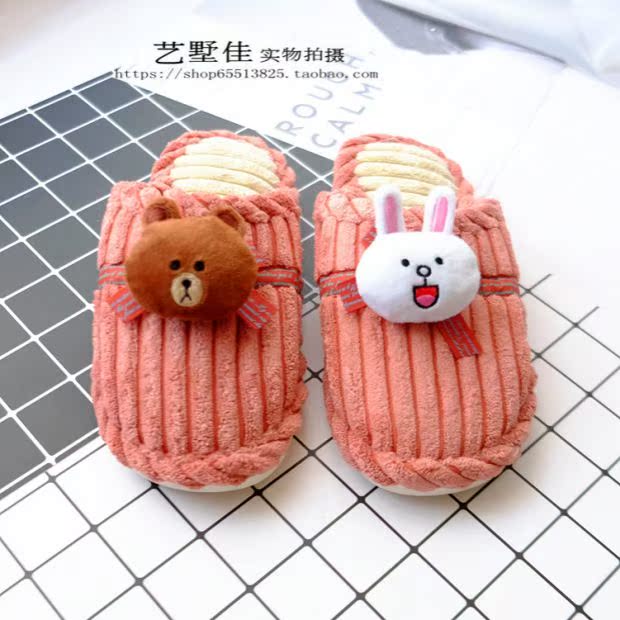Phiên bản Hàn Quốc của dép bông mùa thu và mùa đông trong nhà ấm đôi vợ chồng vải nhung dày chống trượt tầng dưới hoạt hình bông kéo sandal bitis nữ