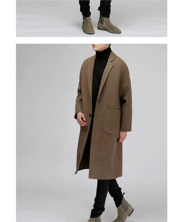 Mùa đông 2018 mới của nam Hàn Quốc áo khoác cashmere hai mặt len ​​nam áo khoác len dài nam áo phao nam
