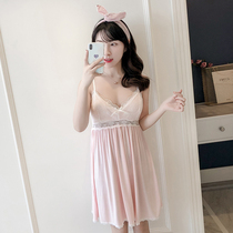 Sling nightdress women Summer with chest pad Modal sexy soft temptation lace pajamas sweet Korean home wear