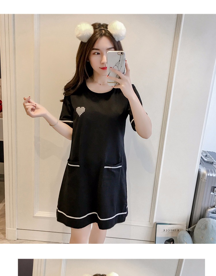 Mùa hè cotton đơn giản thời trang ngắn tay áo độn ngực váy ngủ phụ nữ mặc áo ngực dịch vụ nhà áo ngủ 2 dây