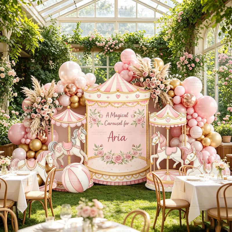 French Pink Carousel Theme Birthday Scene Decoration Kt Board Girl's Birthday Party Event Background Layout French Pink Carousel Theme Birthday Scene Decoration Kt Board Girl's Birthday Party Event Background Layout