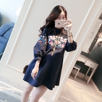 Pregnant mother fashion pregnant women spring top new 2021 wild Korean version of long-sleeved autumn loose large size pregnant women shirt