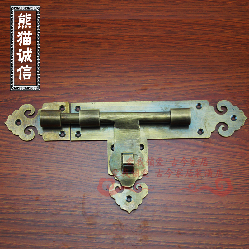 Ruyi round pipe single bronze door insert Chinese imitation antique cross open padlock box lock pure copper cabinet engraved with old copper lock large door lock