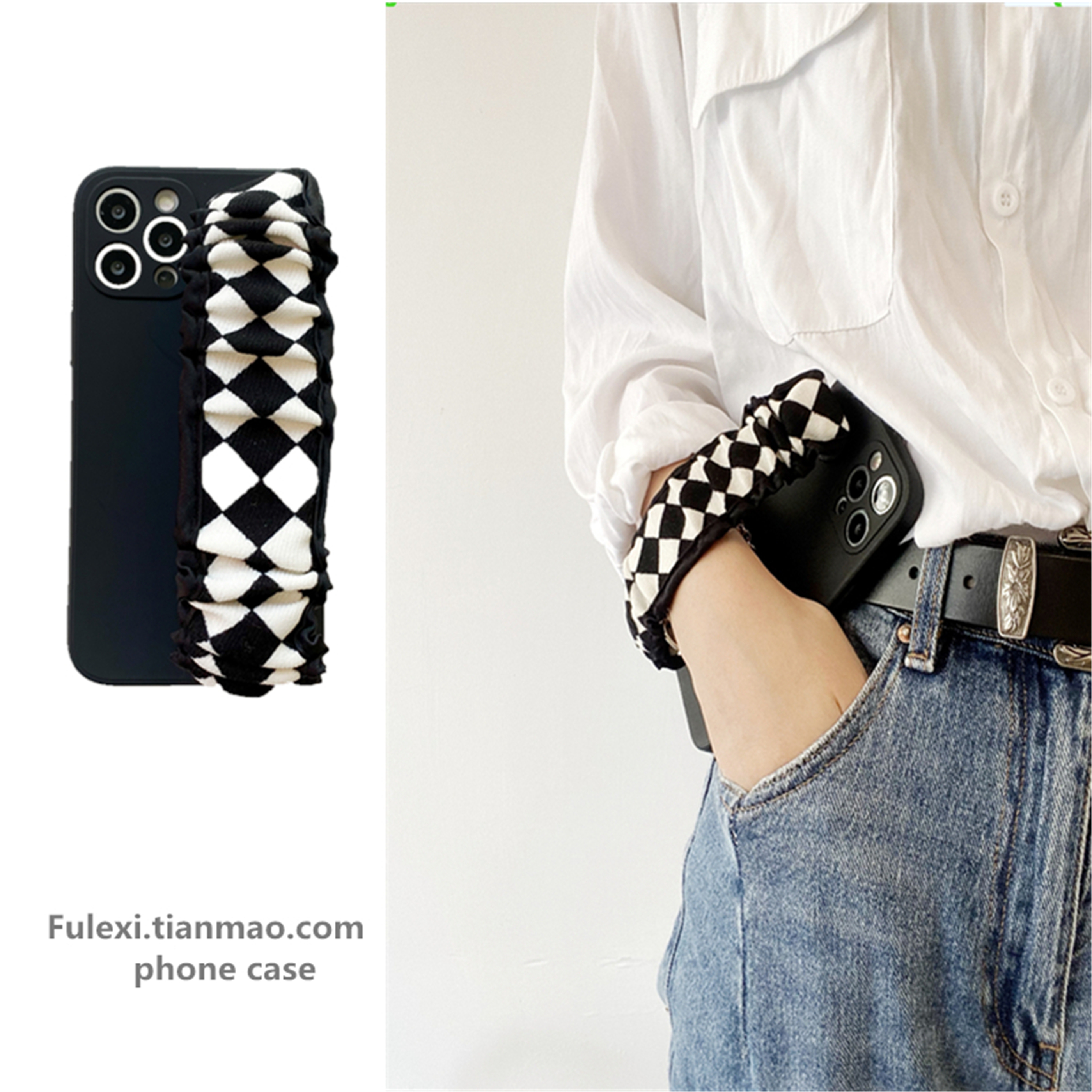 New iPhone13 mobile phone protection shell black and white geometric wrists apply Apple 12promax personality anti-fall sleeve female 11