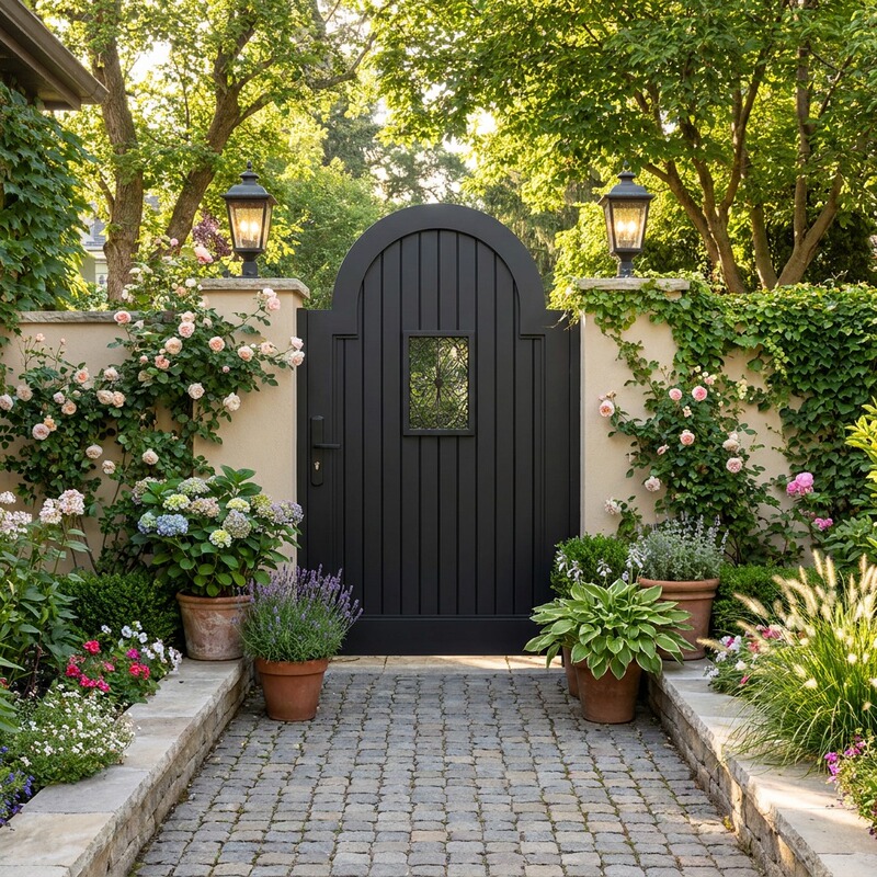 Garden Gate, Yard Door, Outdoor Gate, Fence Gate, Aluminum Alloy Garden Gate, Villa Entrance Door, Aluminum Art Entrance Door for Homestay