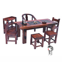 Solid wood boat wood tea table and chairs combined small balcony Kung Fu tea table minimalist living-room tea table suit integrated home