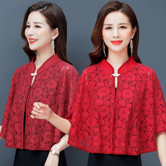 Summer new style with cheongsam skirt lace sunscreen cloak loose shawl retro stand collar short section with thin coat