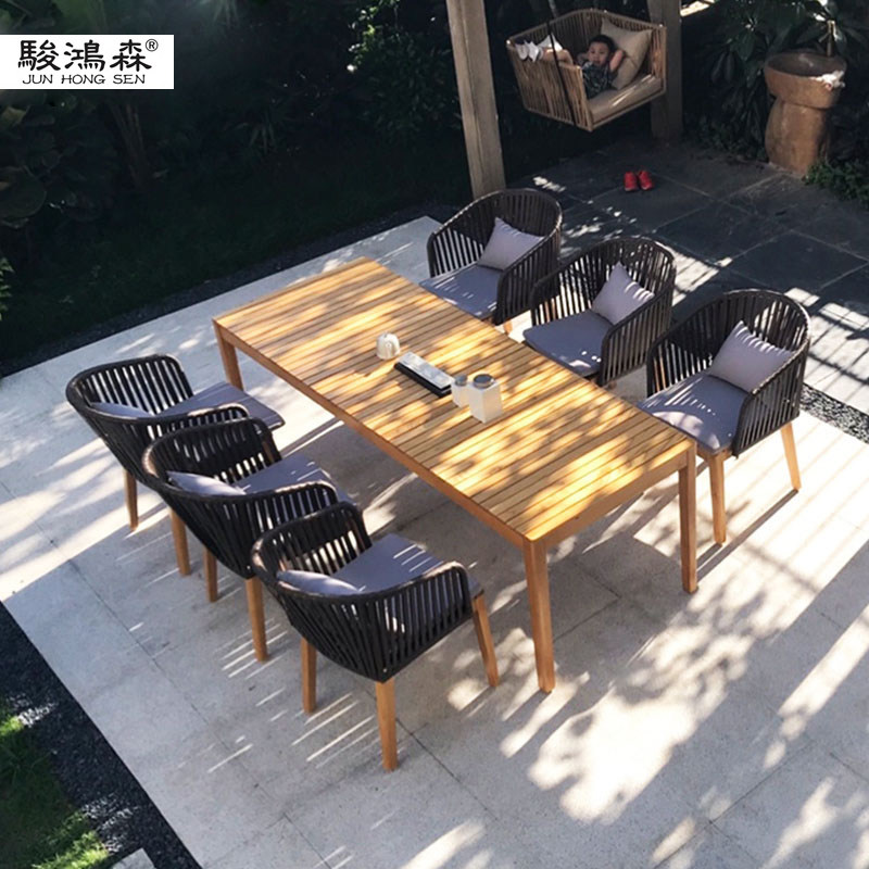 Outdoor Leisure Table And Chairs Patio Open Air Porch Garden Garden Embalming Wood Tenchair Rattan Chair Vine choreography table and chairs Combined waterproof
