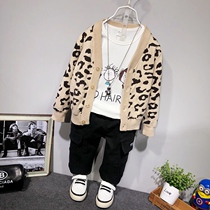 Boys knitted cardigan BAO WEN jacket jacket 2021 Korean version of the new childrens sweater line coat short section