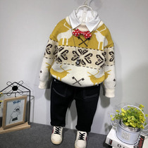 Boys Christmas sweater thickened knitwear Childrens Elk cartoon line 2019 winter new products Korean version of the tide childrens clothing