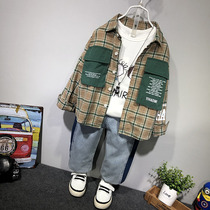 Boys plaid shirt Tide boy long-sleeved spring and Autumn 2020 childrens thin shirt pure cotton foreign style jacket Korean fashion