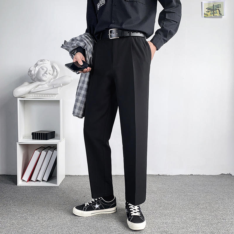 ins Drop sense small trousers Hanging ruffian handsome pants men's Korean version of the trend slim casual pants straight all-match suit pants