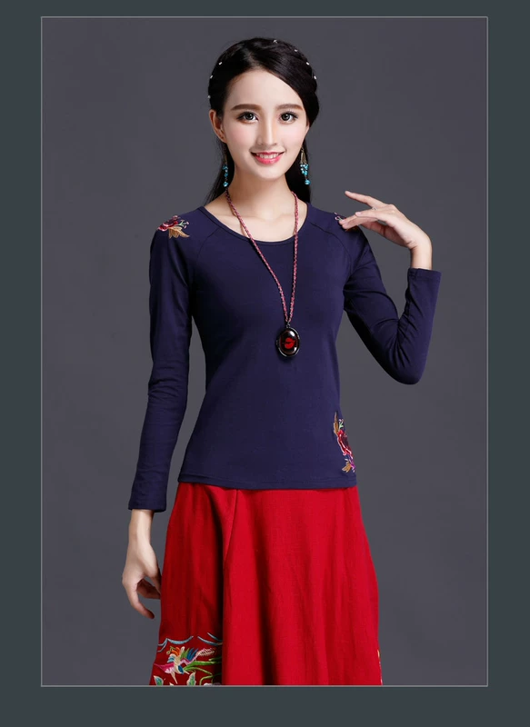 Trang phục múa vuông Bông thêu mùa thu mới áo gió quốc gia trình diễn múa tay dài trình diễn áo thun nữ - Khiêu vũ / Thể dục nhịp điệu / Thể dục dụng cụ mẫu váy nhảy dancesport