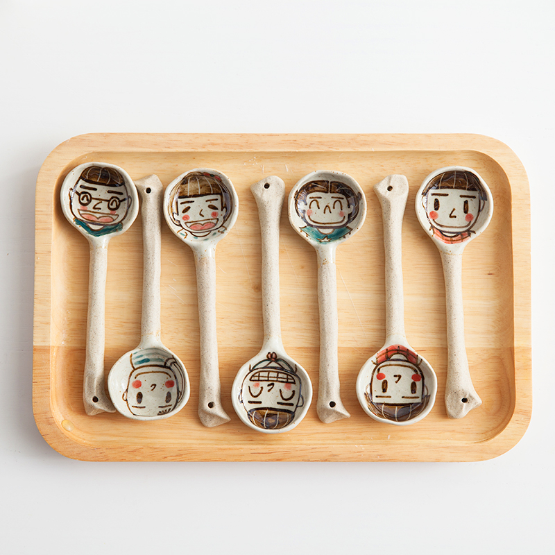  Hand-painted Ceramic Cutlery Rice Spoon Soup Spoon Children Tablespoon Spoon Long Handle Porcelain Spoon A Four Mouth-Taobao