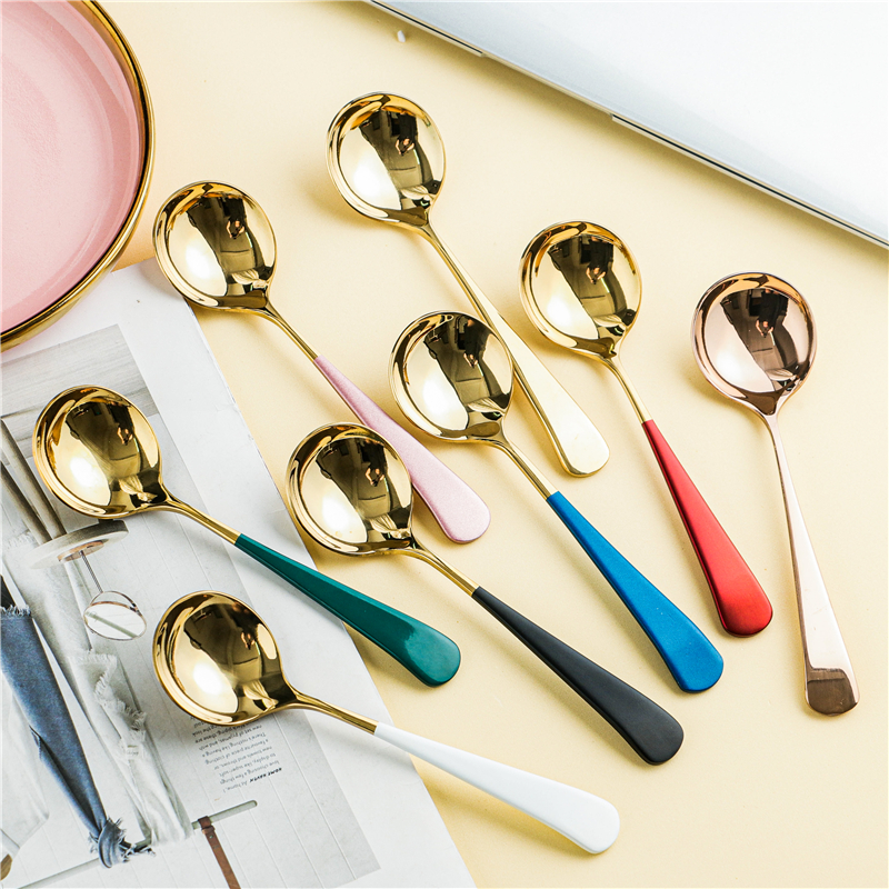 304 stainless steel spoon for home eating and drinking soup creative long handle Korean style cute soup spoon Children's rice spoon Head spoon