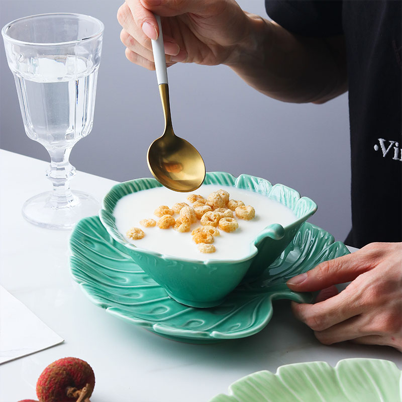 Creative Bowl Ceramic Bowl Leaves Styling Bowl Personality Salad Bowl Snack Bowl Cute Dessert Bowl Breakfast Home Cutlery