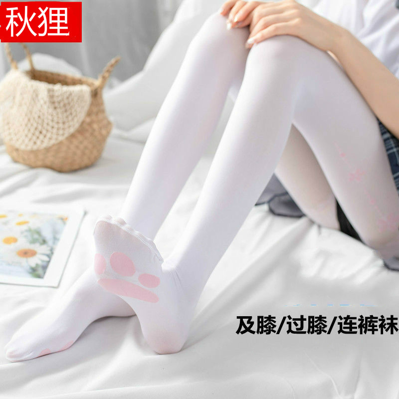 Cherry Blossom Cat Paw White Silk Stocking children Lolita Soft cute little thighs over knee pants socks jk sexy plus size