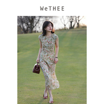 WeTHEE )神剪裁 自带曲线美感真丝斜裁小包袖连衣裙新中式小碎花