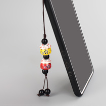 Kaiyun ceramic lucky cat pendant mobile phone chain pure hand woven U disk pendant ornament couple lanyard ornaments