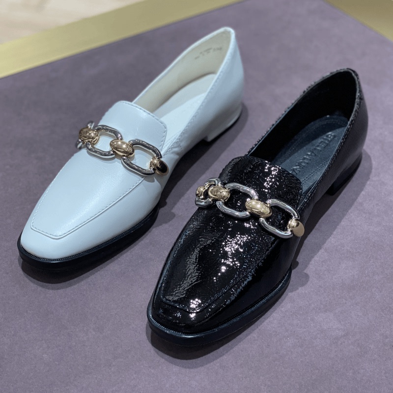Luna Square-Toe Loafers, Preppy Style Genuine Leather Shoes, British Style Small Leather Shoes, Slip-On Loafers Sl320083
