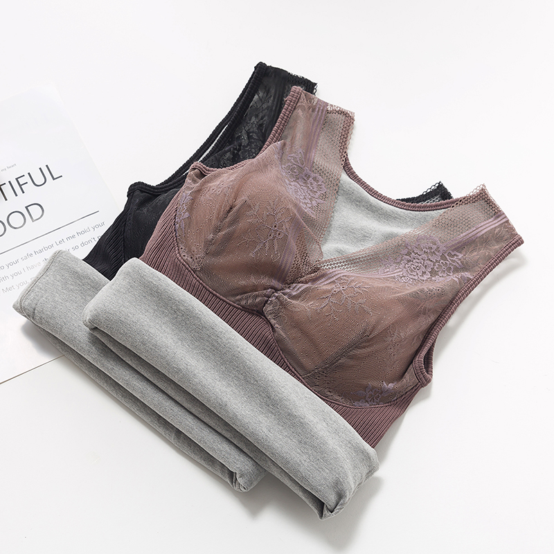 Winter warm vest female lace V collar plus suede thickened with bra integrated with warm clothes Shangni Show