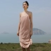 Đồng amoniac lụa dây treo đáy váy 2021 mới mùa hè cổ chữ v sexy eo cao phổ biến váy vest dài - Váy eo cao Váy eo cao