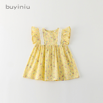 Girl dress cloth girl Korean version of childrens clothing little girl summer flower princess dress baby Foreign small skirt