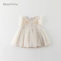 Girl princess dress cloth girl 2021 new summer baby Foreign style mesh dress children flower flower dress