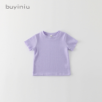 Girls short sleeve T-shirt cloth girl children summer solid color base shirt Korean Children Baby round neck slim shirt