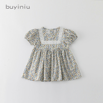 Girl flower skirt cloth girl summer children thin short sleeve dress baby Foreign color Net red princess skirt