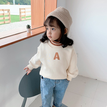 Girls clothes Korean version of childrens high collar winter clothes baby Tide brand pullover tops childrens foreign gas plus velvet foreign trade childrens clothing
