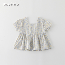 Girls doll shirts cloth clothes girls summer clothes female Baoyang floral skirts childrens summer short-sleeved shirts princess style