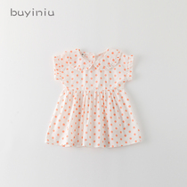 Girl dress cloth girl Korean version of childrens clothing female baby Foreign wave dot skirt childrens doll collar Princess dress