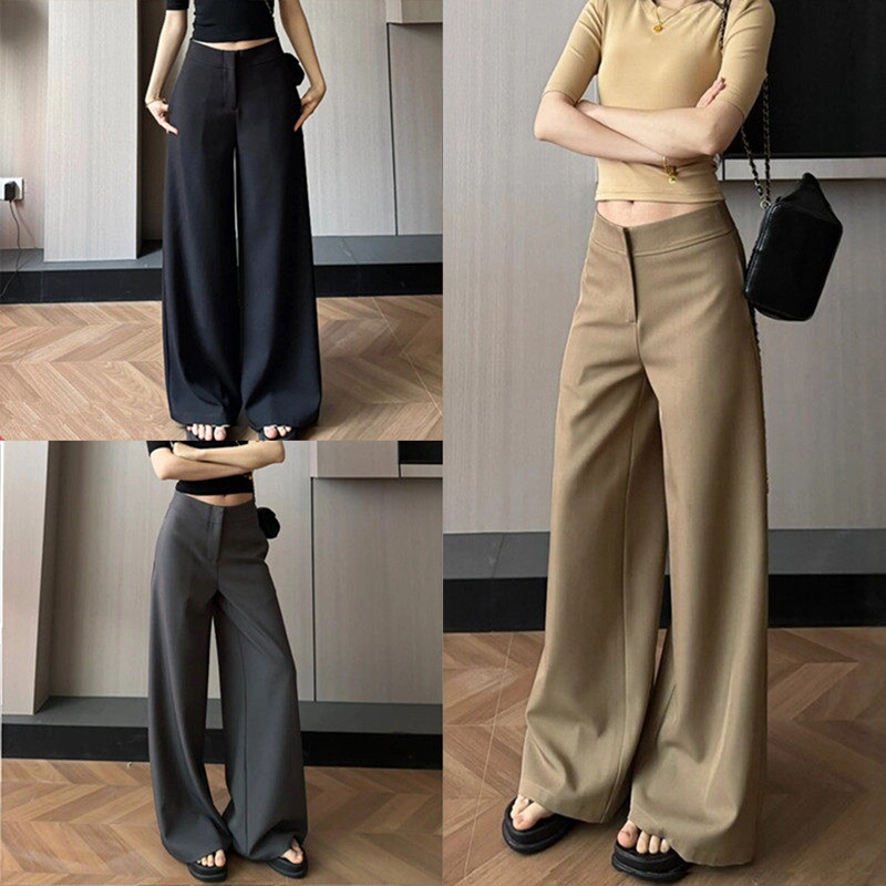 Black Women's Suit Pants, Spring/Summer 2026 New High-Waisted Old Money Style Casual Slim-Fit Straight Wide-Leg Pants